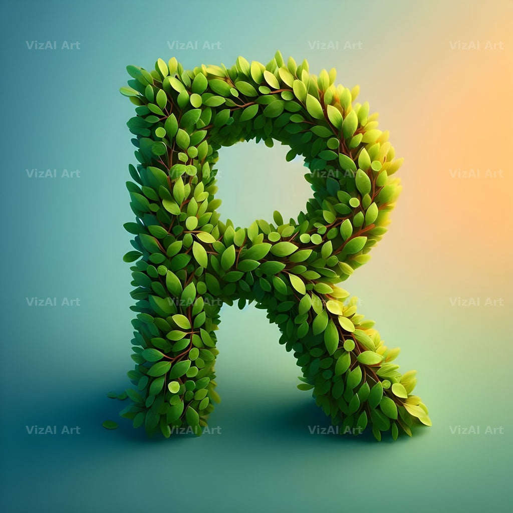Green Leaf alphabet letter R