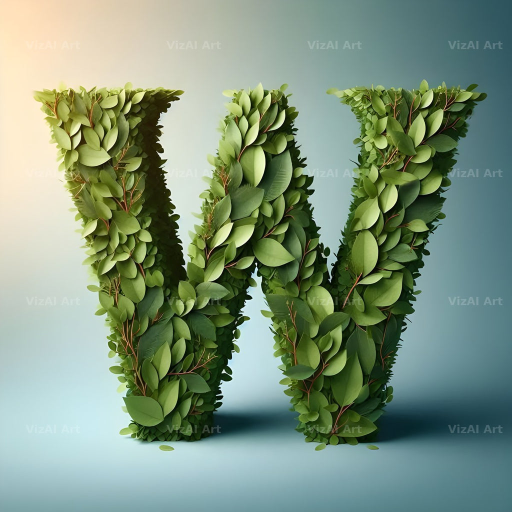 Green Leaf alphabet letter W