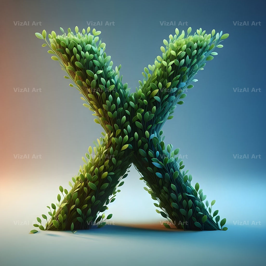 Green Leaf alphabet letter X