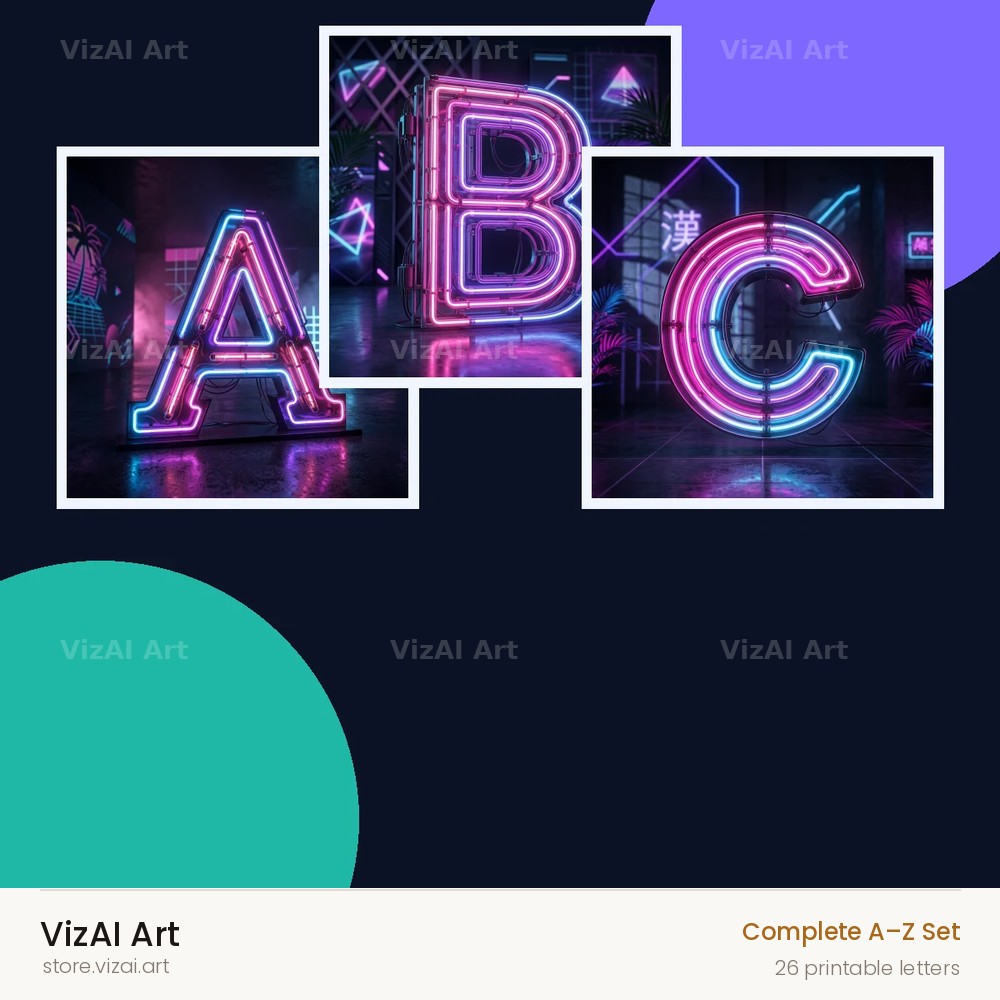 Neon Outline Glow alphabet — choose an individual printable letter