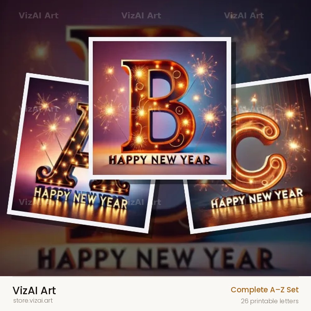 New Year Sparkle alphabet — choose an individual printable letter