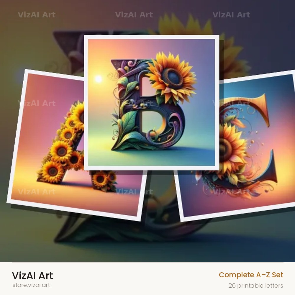 Ornate Sunflower Scroll alphabet — choose an individual printable letter