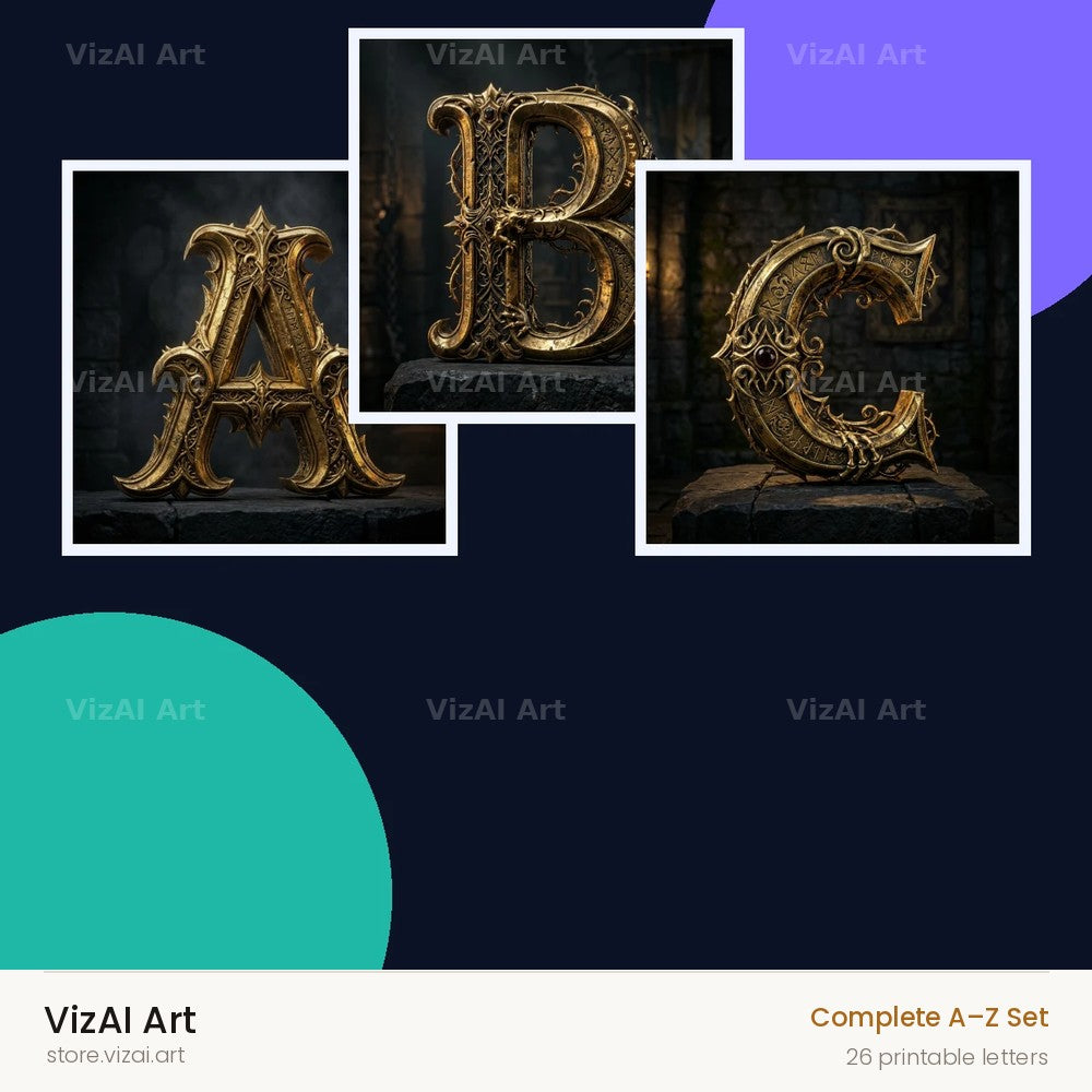 Baroque Gold Ornament alphabet — choose an individual printable letter