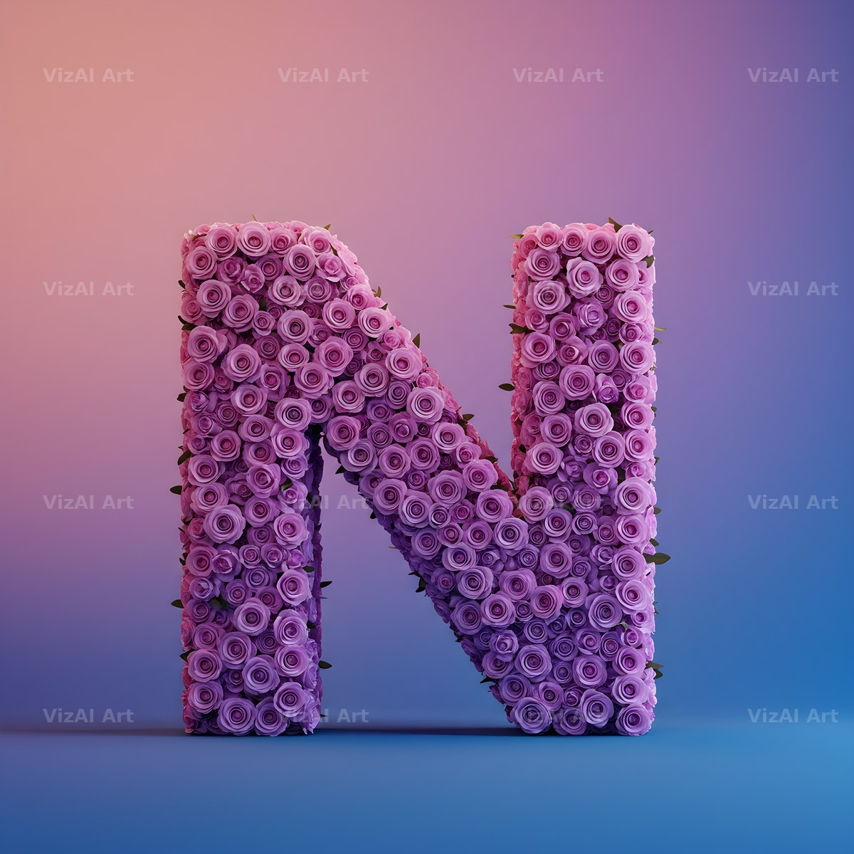 Purple Rose alphabet letter N