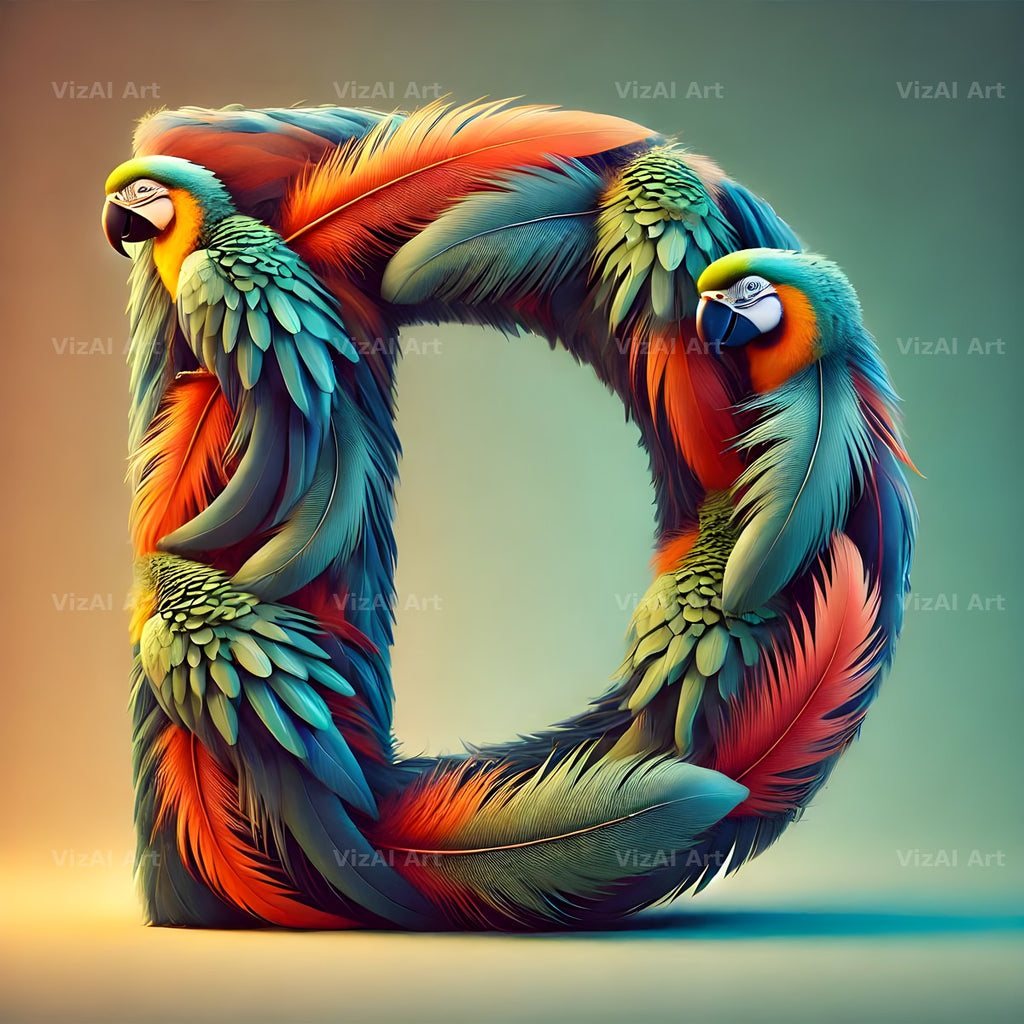Feather alphabet letter D