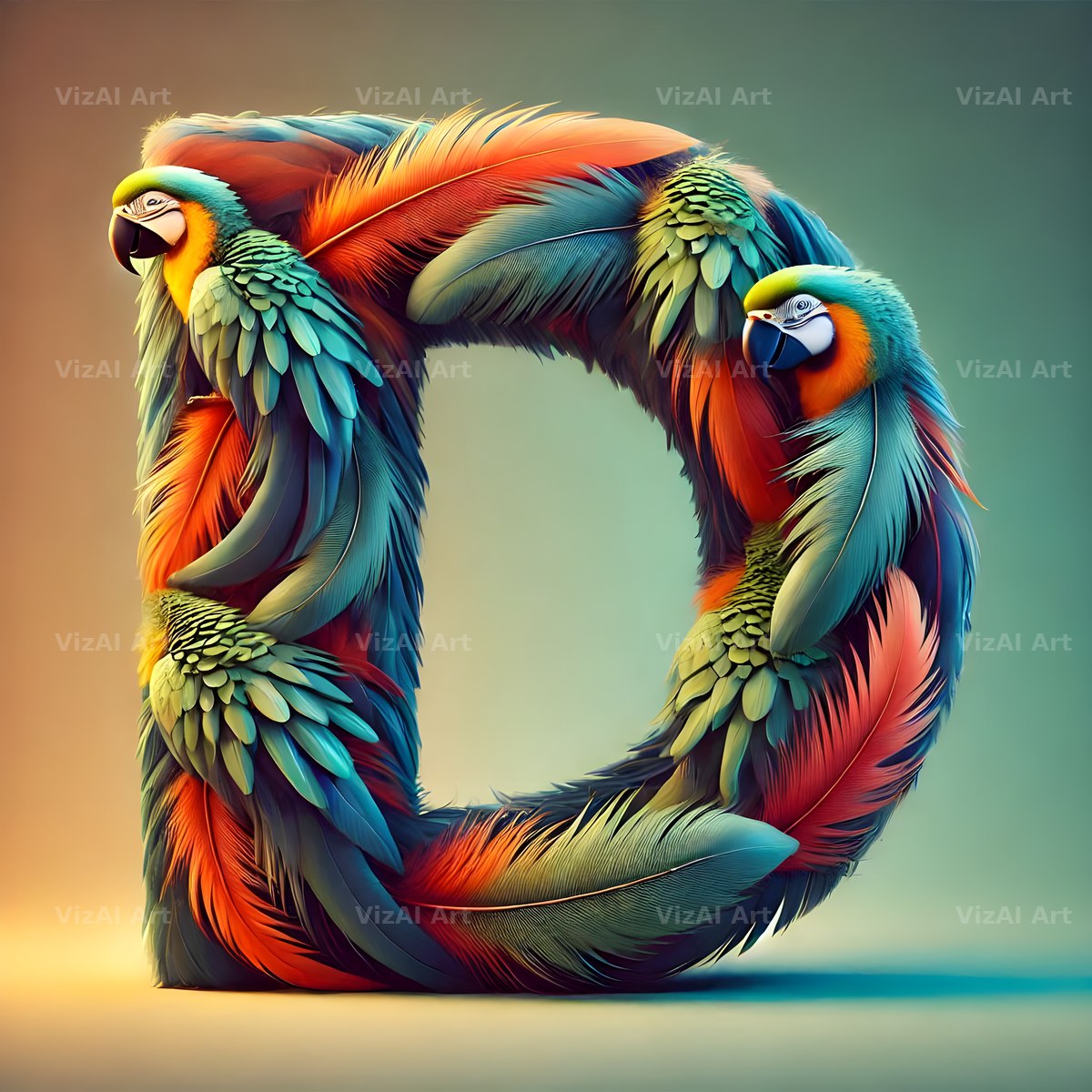 Feather alphabet letter D