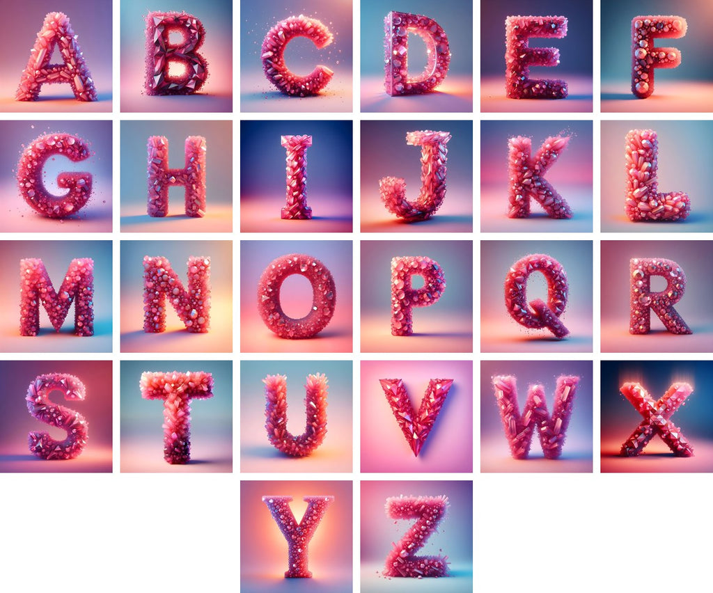 Pink Crystal Alphabet — choose your individual printable letter A to Z
