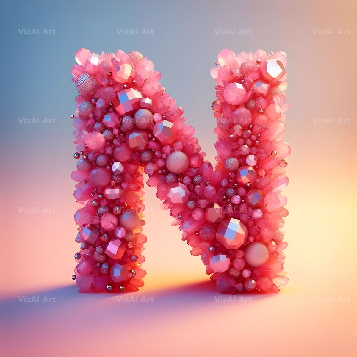 Pink Crystal alphabet letter N