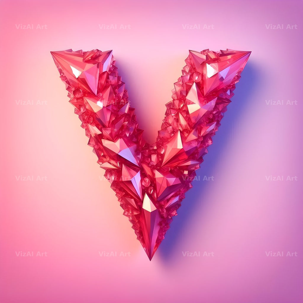 Pink Crystal alphabet letter V