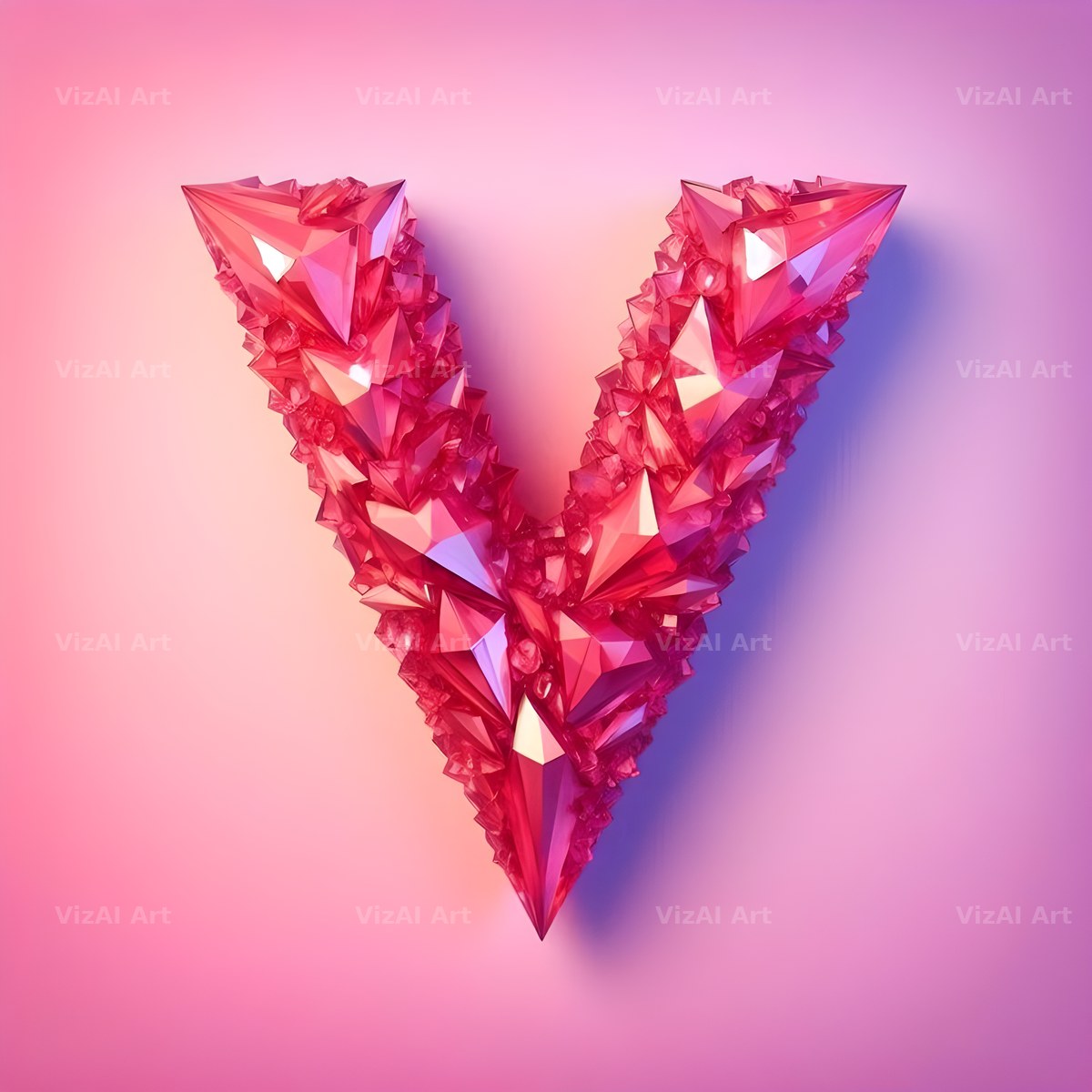 Pink Crystal alphabet letter V