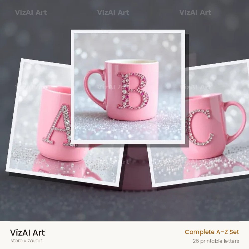 Pink Coffee Mug alphabet — choose an individual printable letter