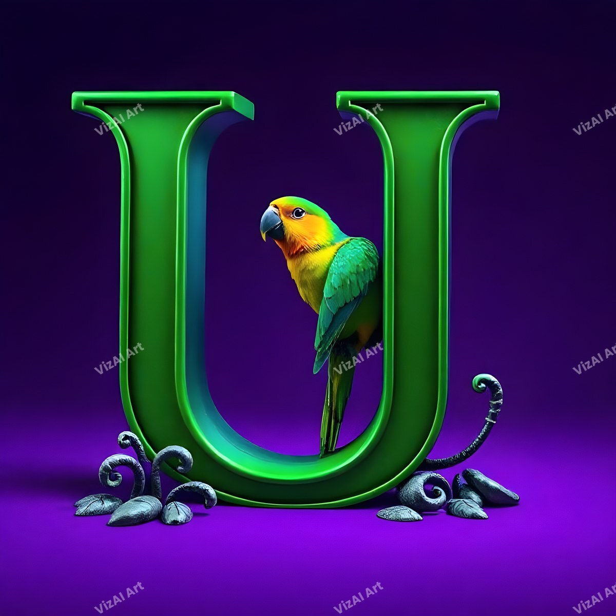 Parrot alphabet letter U