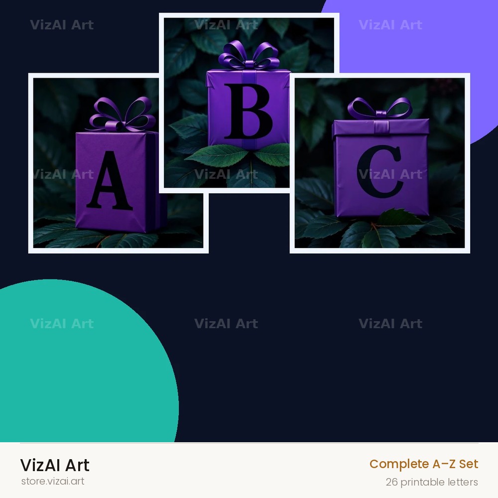 Purple Gift Box alphabet — choose an individual printable letter