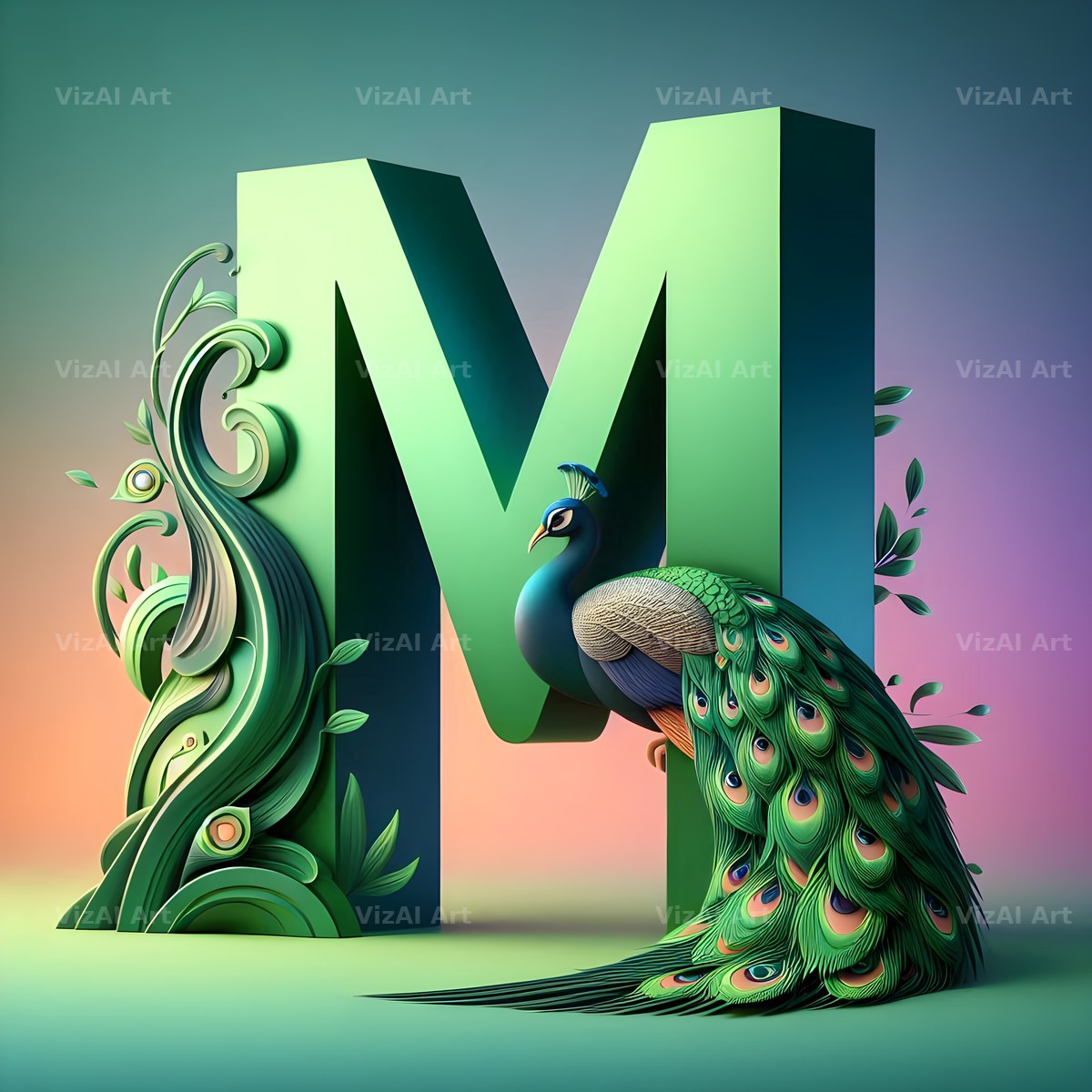Peacock alphabet letter M