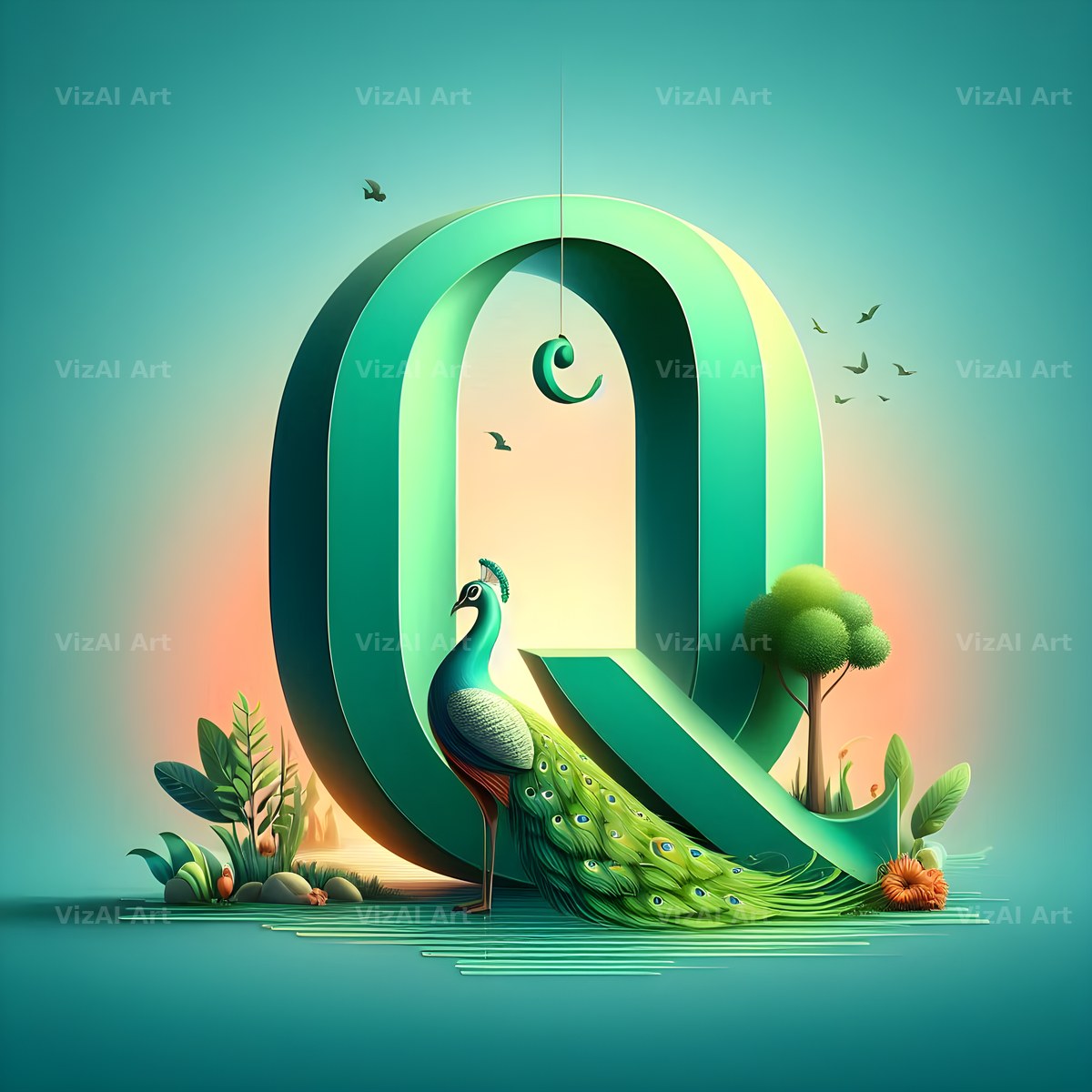 Peacock alphabet letter Q