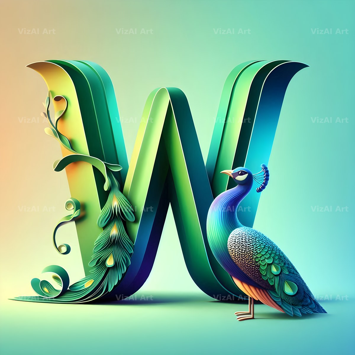 Peacock alphabet letter W