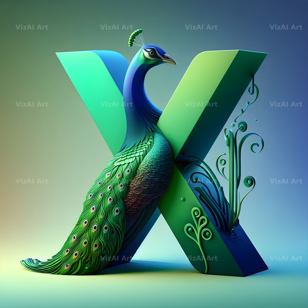 Peacock alphabet letter X