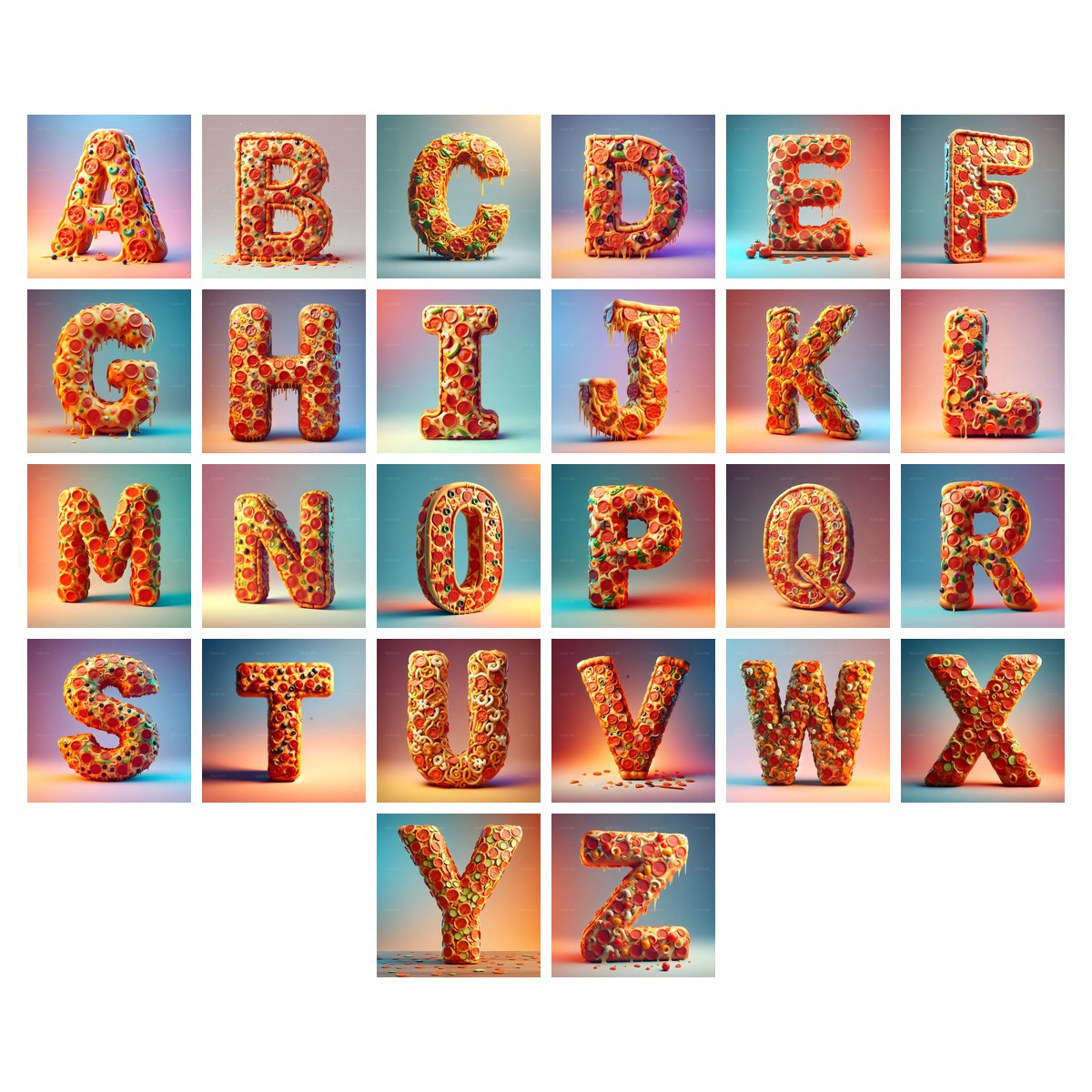 Pizza Alphabet — choose your individual printable letter A to Z