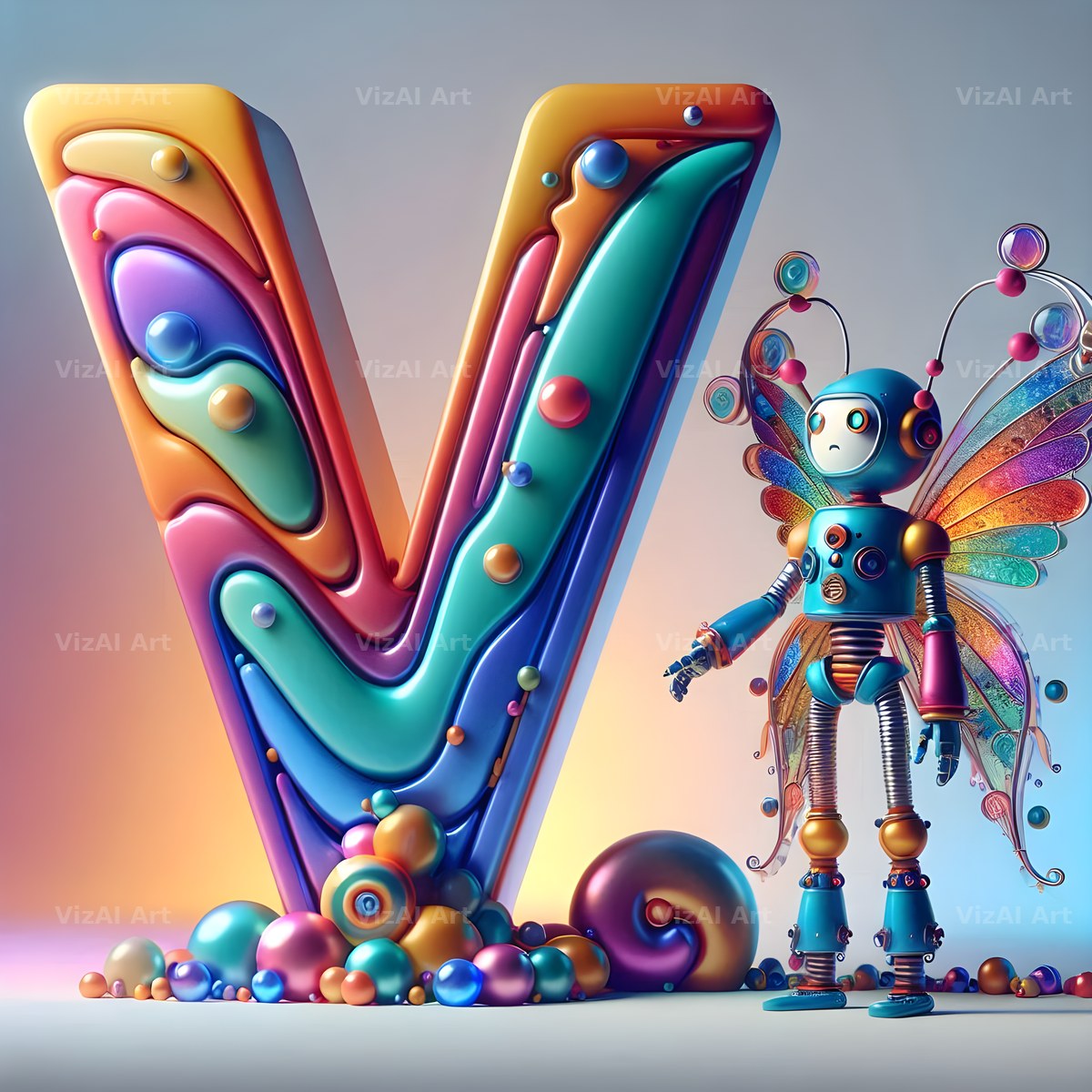 Fairy Robot alphabet letter V