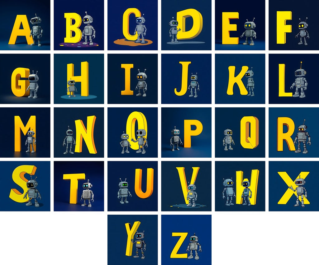Robot Alphabet — choose your individual printable letter A to Z