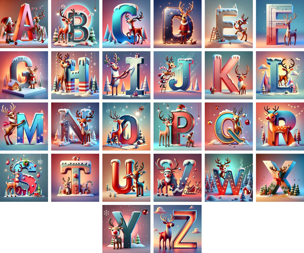 Reindeer Alphabet — choose your individual printable letter A to Z