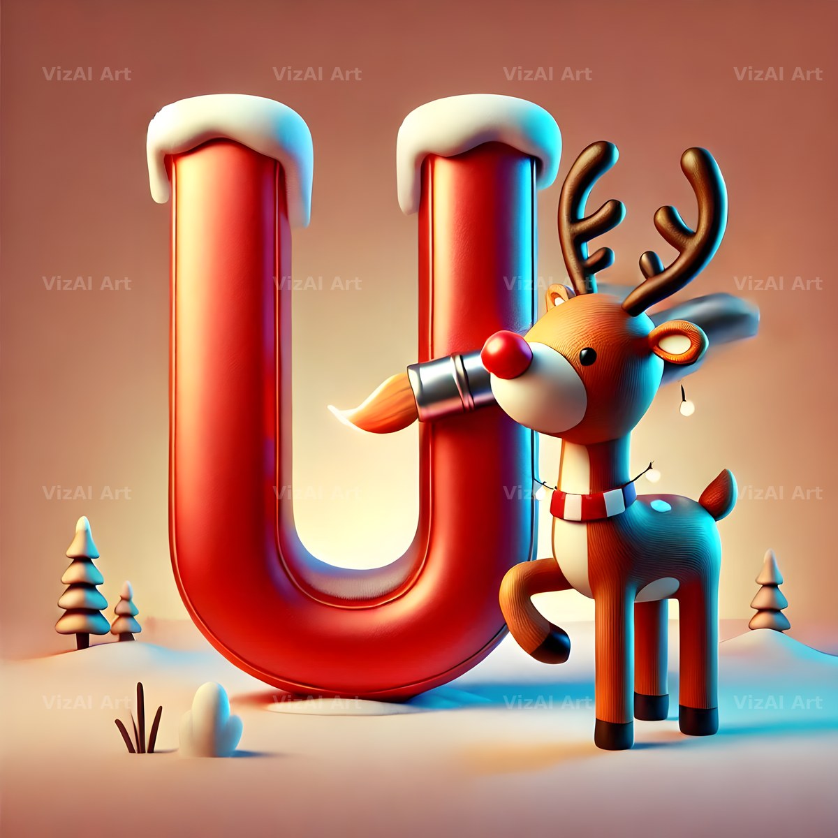 Reindeer alphabet letter U