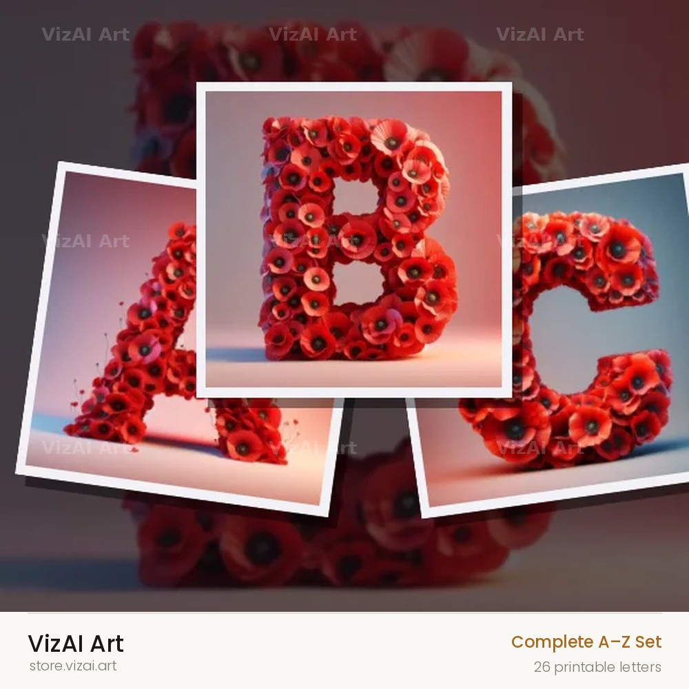 Red Poppy Field alphabet — choose an individual printable letter
