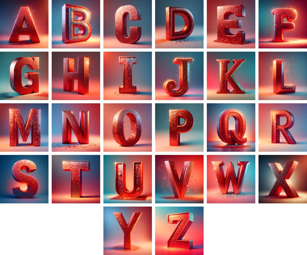 Red Glitter Alphabet — choose your individual printable letter A to Z
