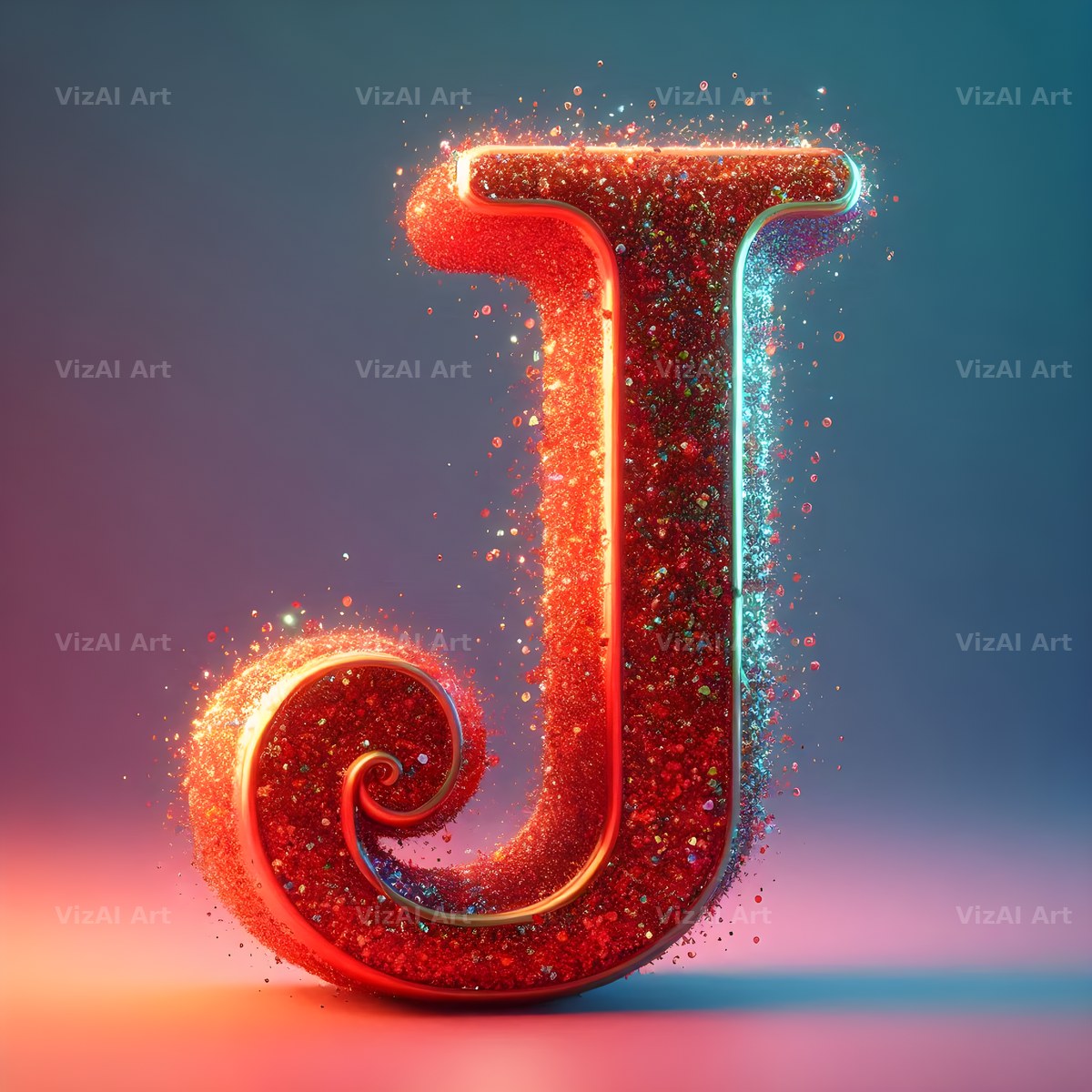 Red Glitter alphabet letter J
