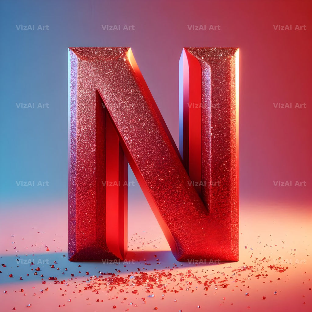 Red Glitter alphabet letter N