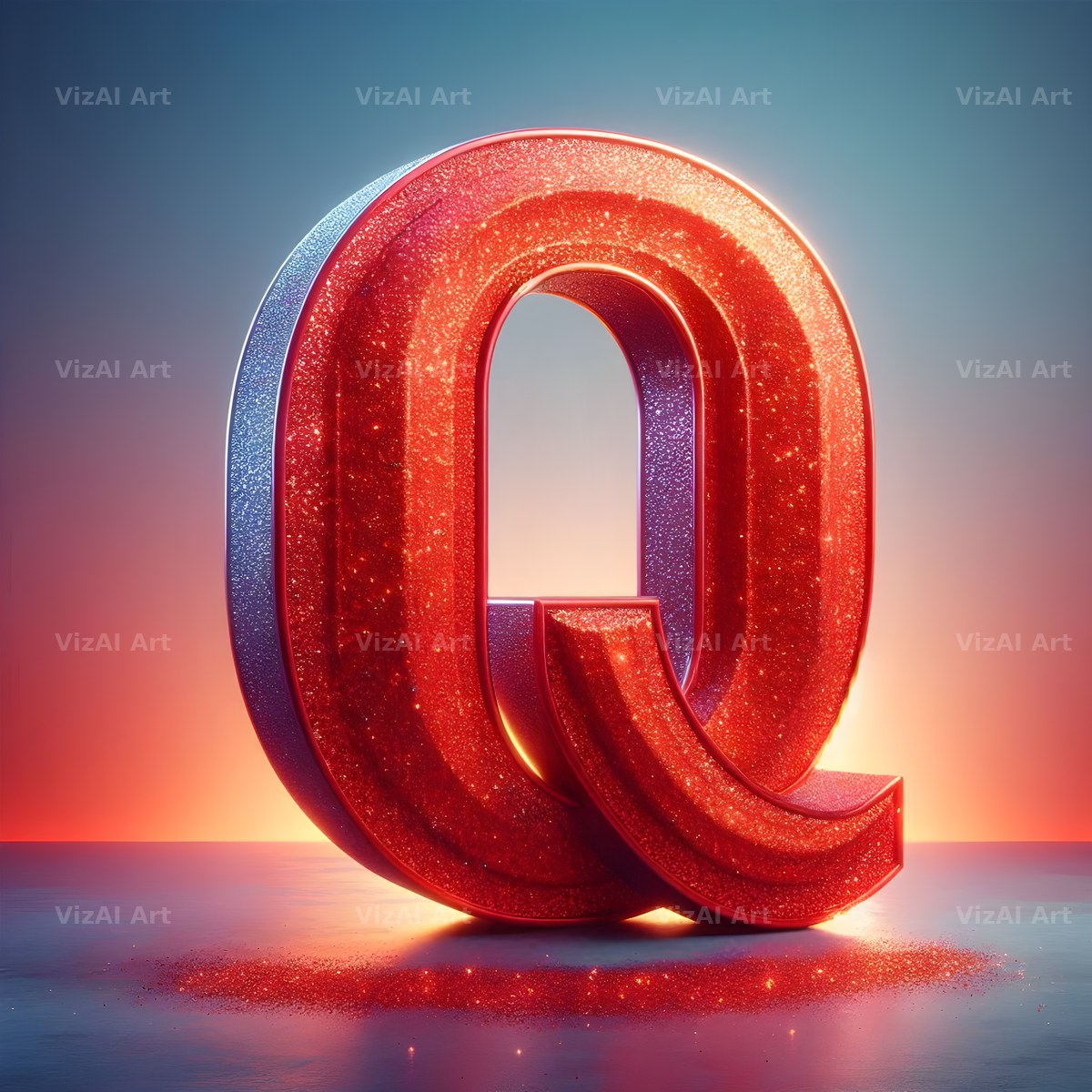 Red Glitter alphabet letter Q