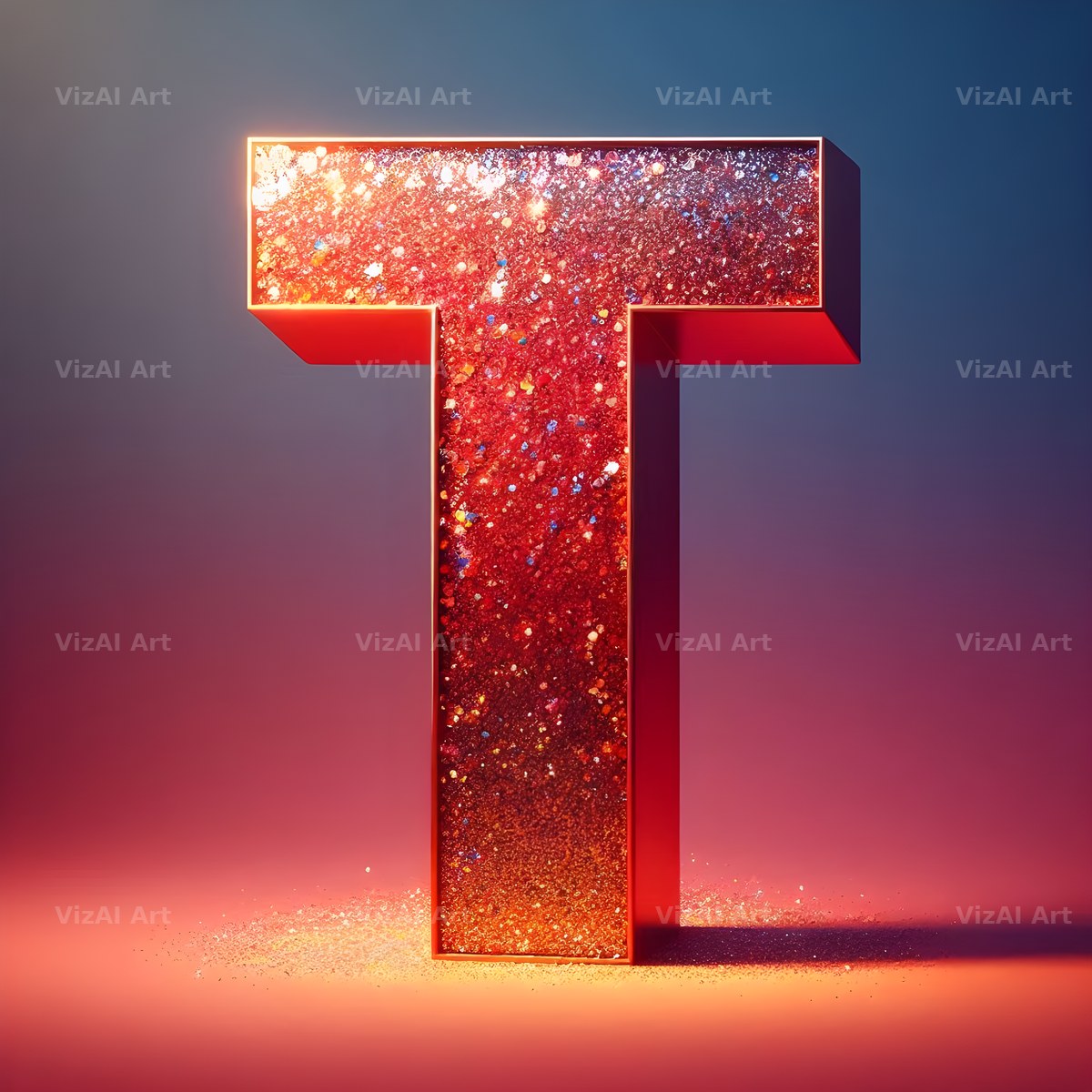 Red Glitter alphabet letter T
