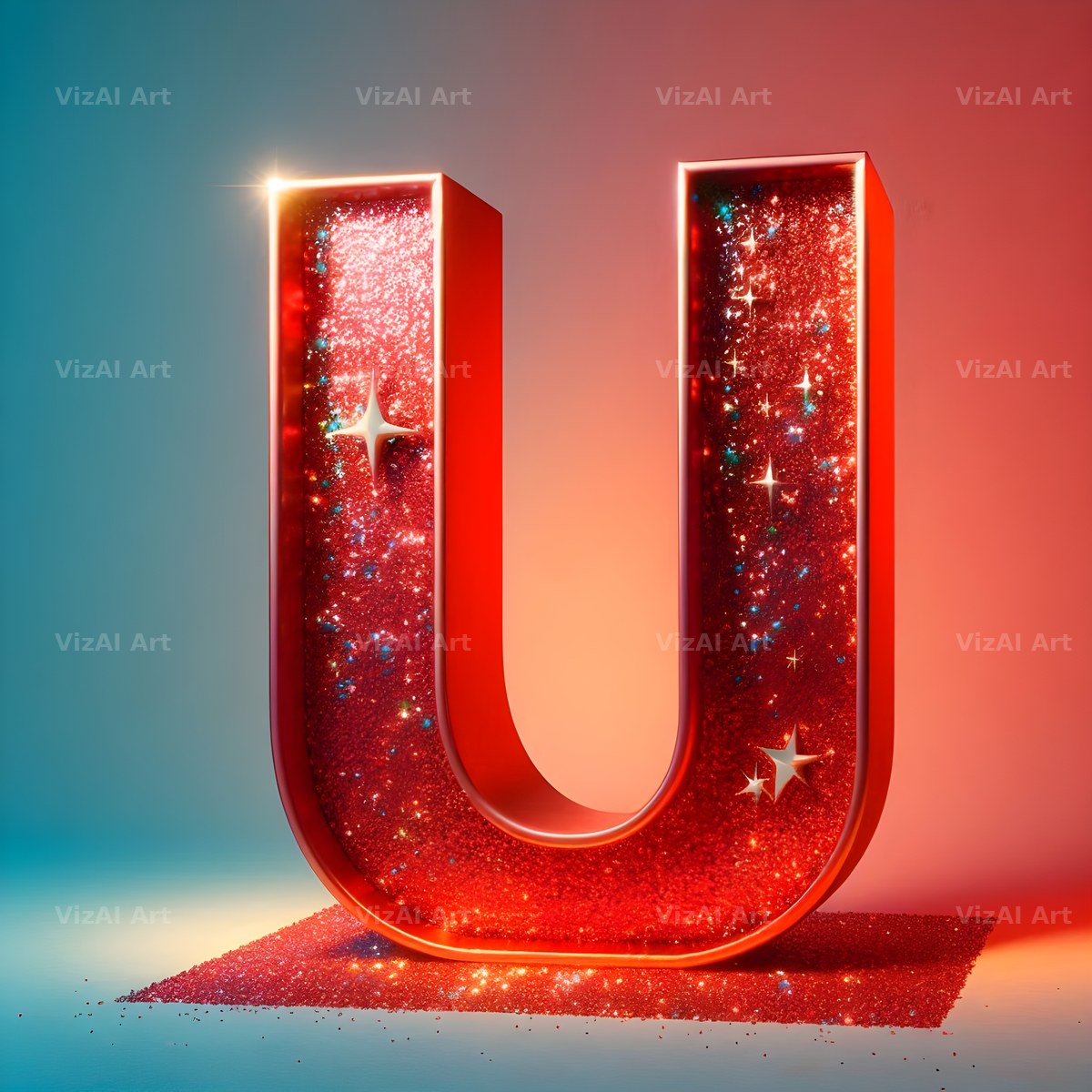 Red Glitter alphabet letter U