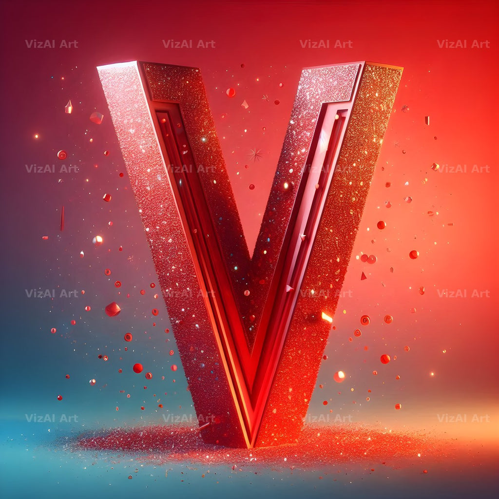 Red Glitter alphabet letter V