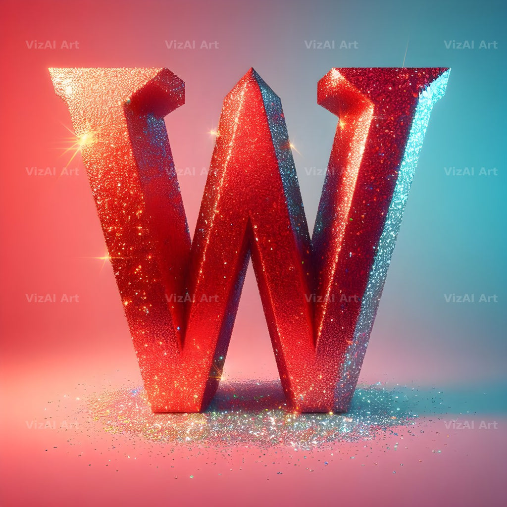 Red Glitter alphabet letter W