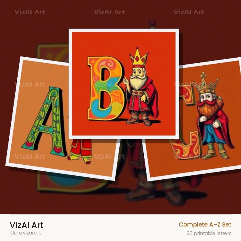 Royal King Court alphabet — choose an individual printable letter