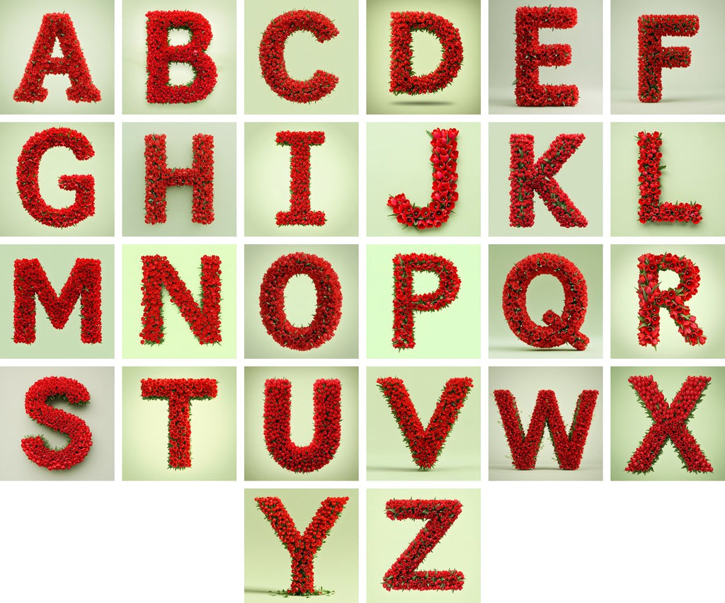 Red Tulip Alphabet — choose your individual printable letter A to Z