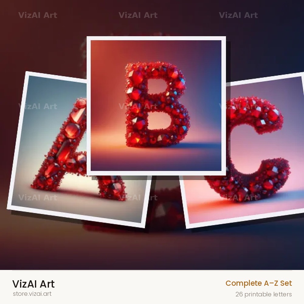 Ruby Red Crystal alphabet — choose an individual printable letter