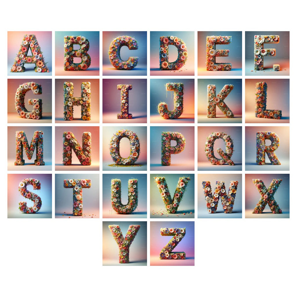 Spring Flower Alphabet — choose your individual printable letter A to Z