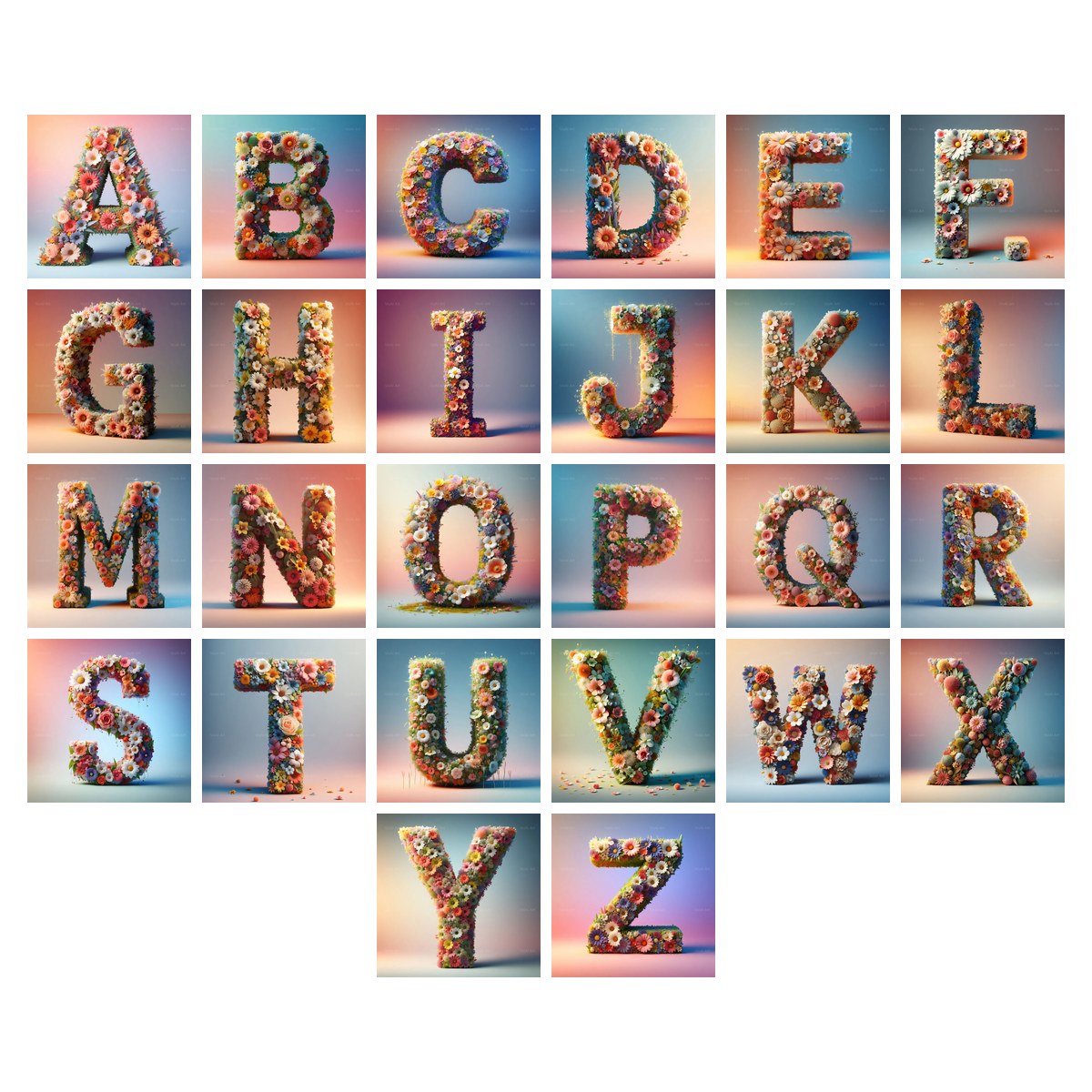Spring Flower Alphabet — choose your individual printable letter A to Z
