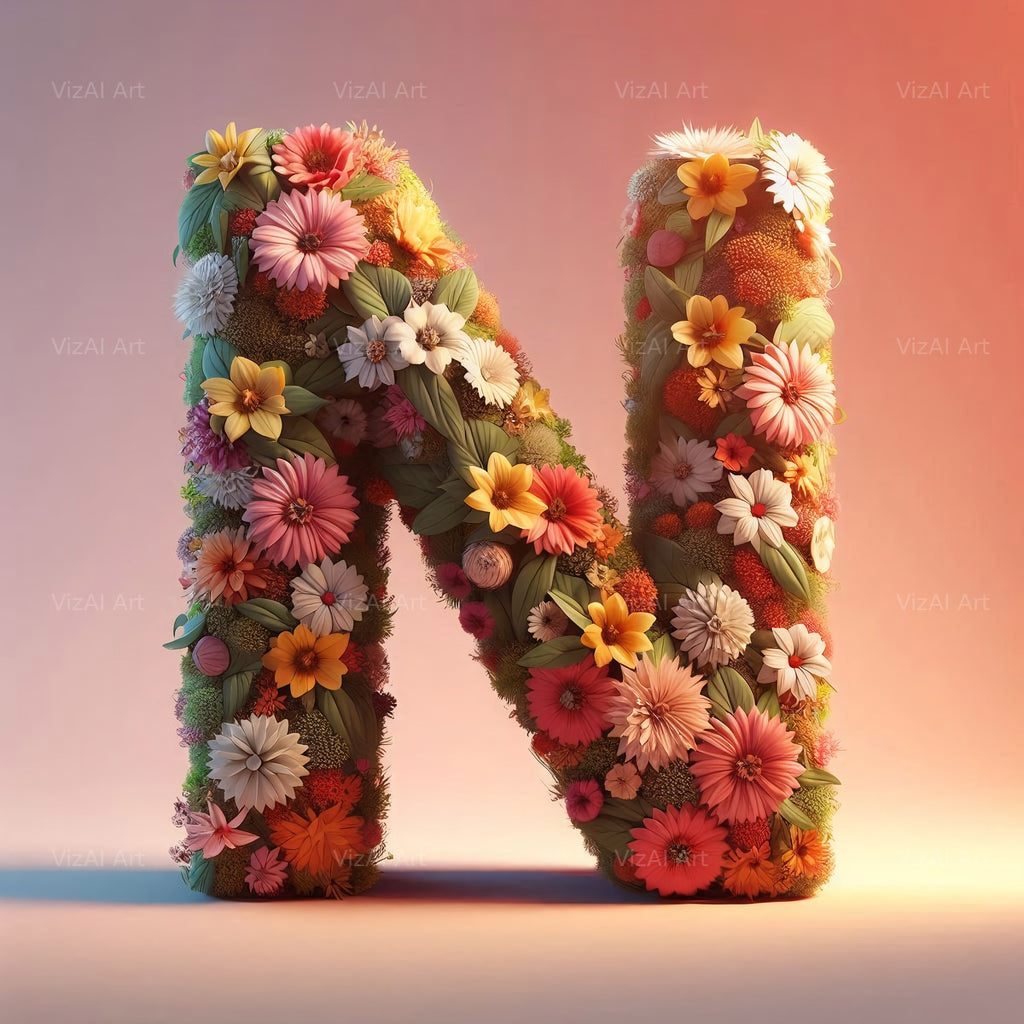 Spring Flower alphabet letter N