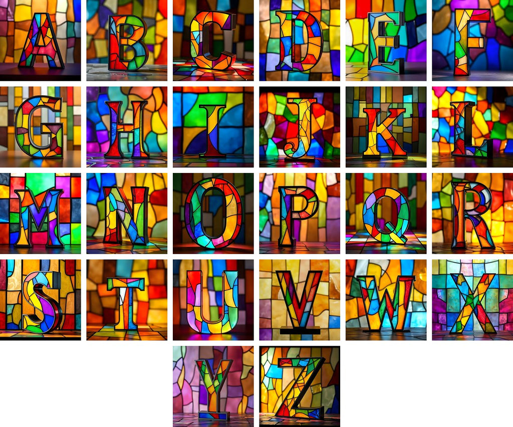 Stained Glass Alphabet — choose your individual printable letter A to Z