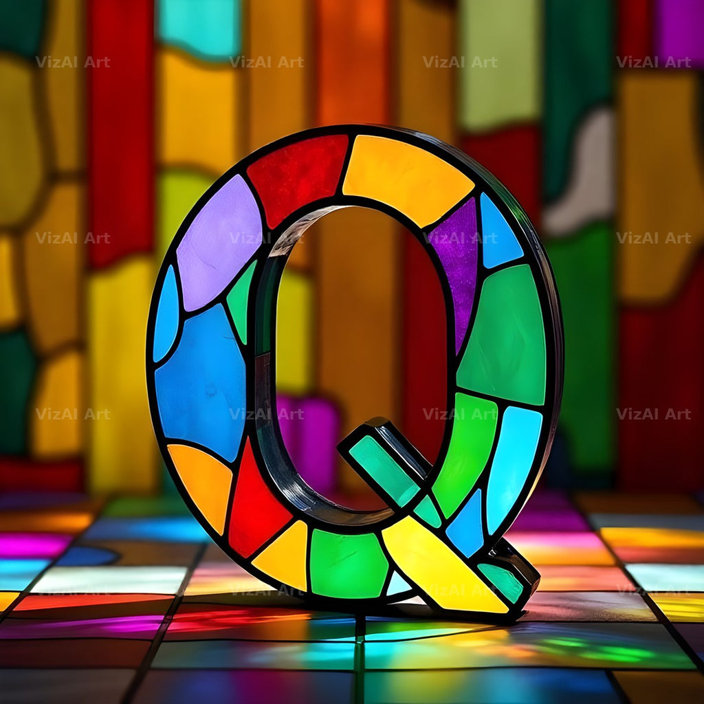 Stained Glass alphabet letter Q