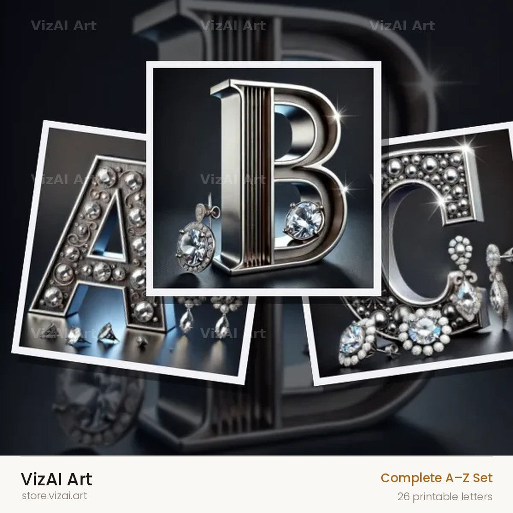 Silver Jewel Earring alphabet — choose an individual printable letter
