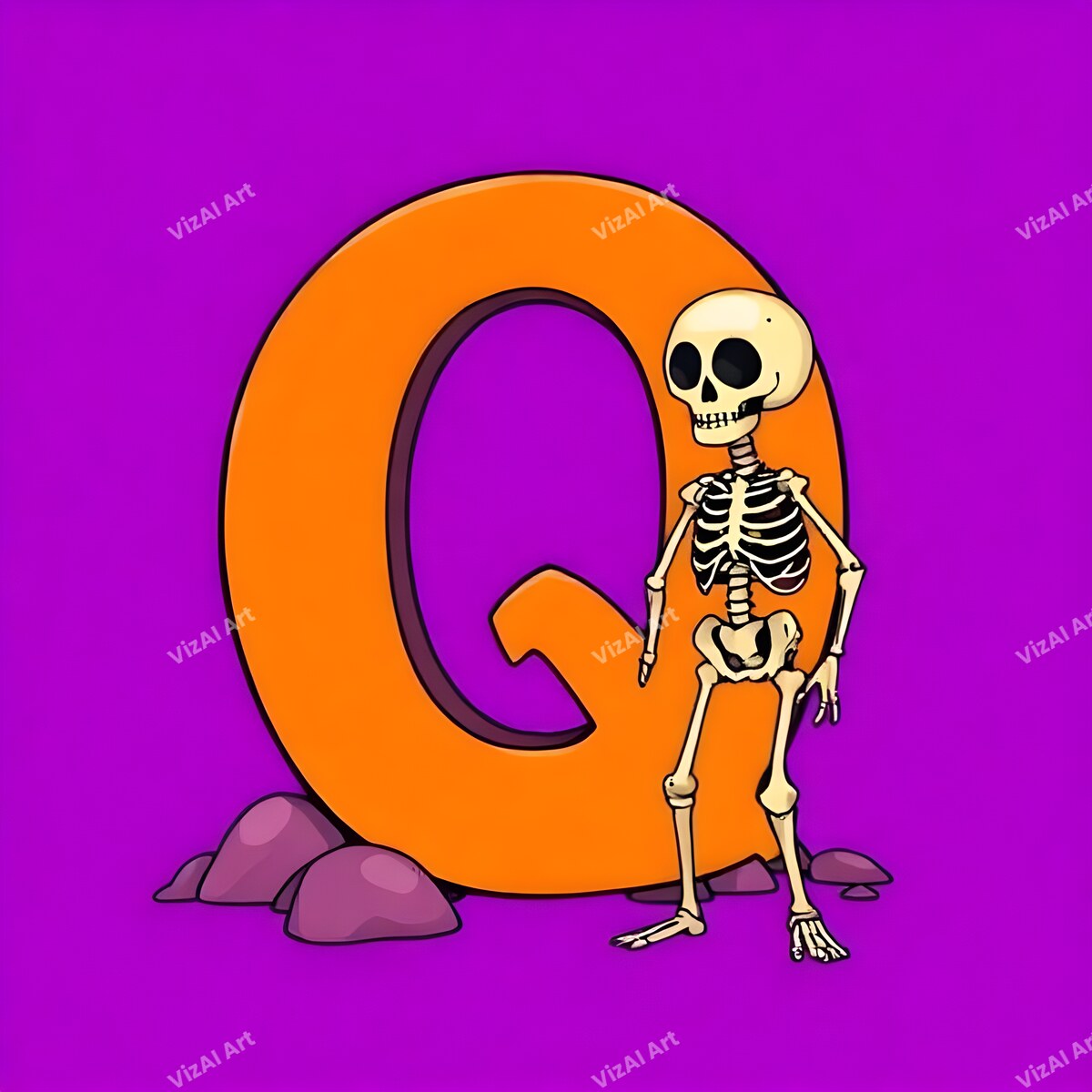 Skeleton alphabet letter Q