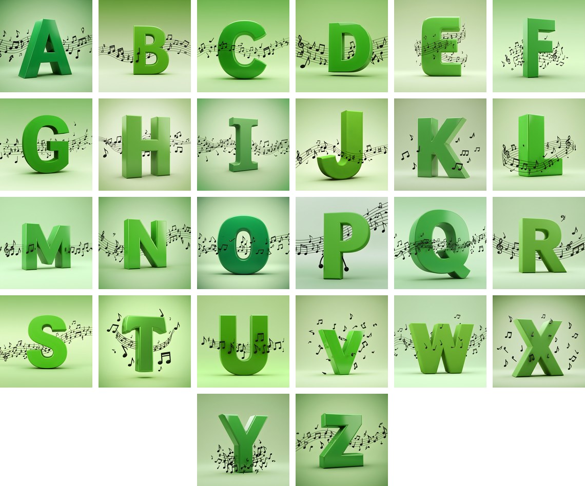 Sheet Music Alphabet — choose your individual printable letter A to Z