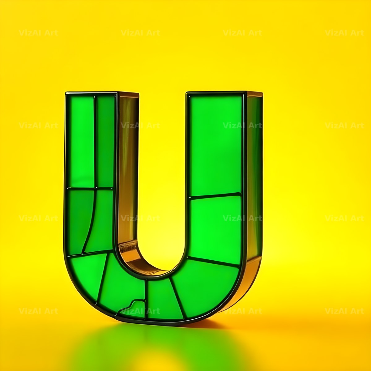 Green Stained Glass alphabet letter U