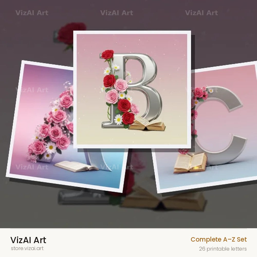 Silver Rose Script alphabet — choose an individual printable letter
