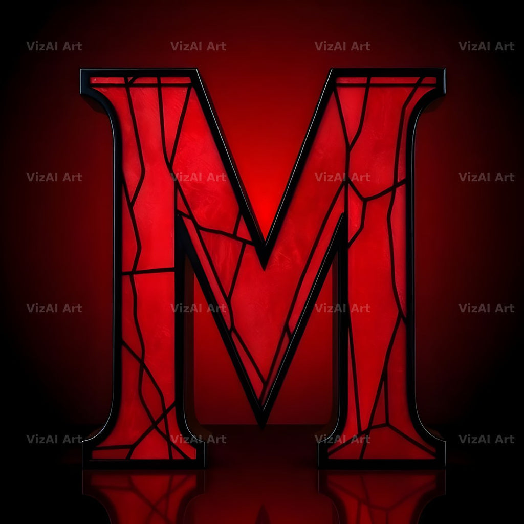 Red Stained Glass alphabet letter M