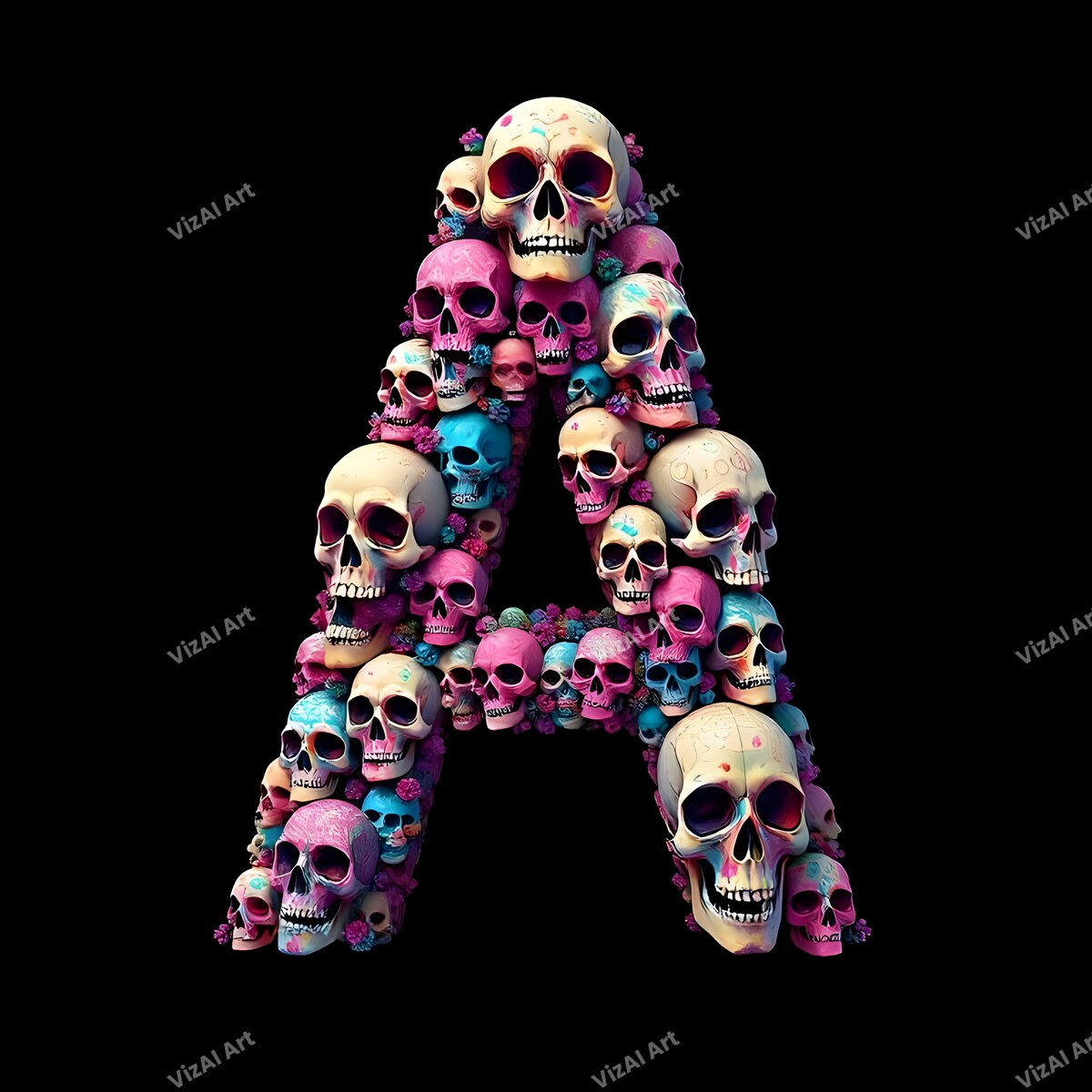 Sugar Skull alphabet letter A
